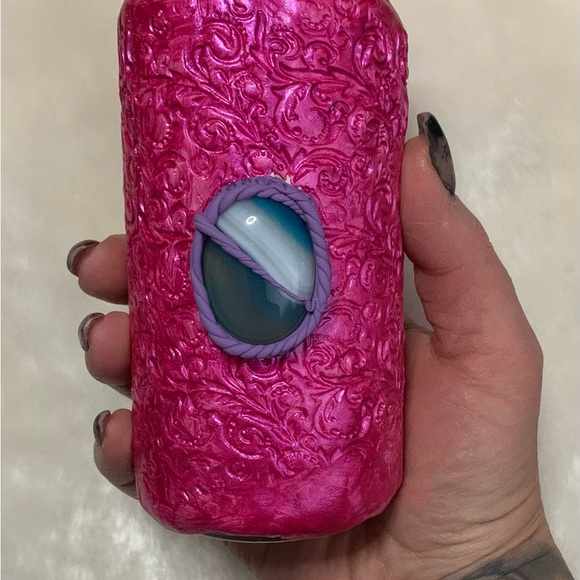 Handmade clay and glass herb jar with crystal cabochon - Picture 4 of 4